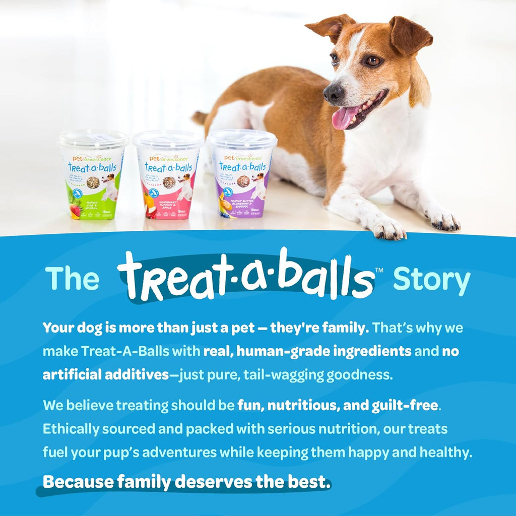 TREAT-A-BALLS Chewy & Soft Dog Treats, All Natural, Non-GMO, Vegan, Gluten Free, Low Calorie Dog Treats for All Breeds & Sizes - Made in New Zealand, Peanut Butter, Blueberry, Banana 18pk